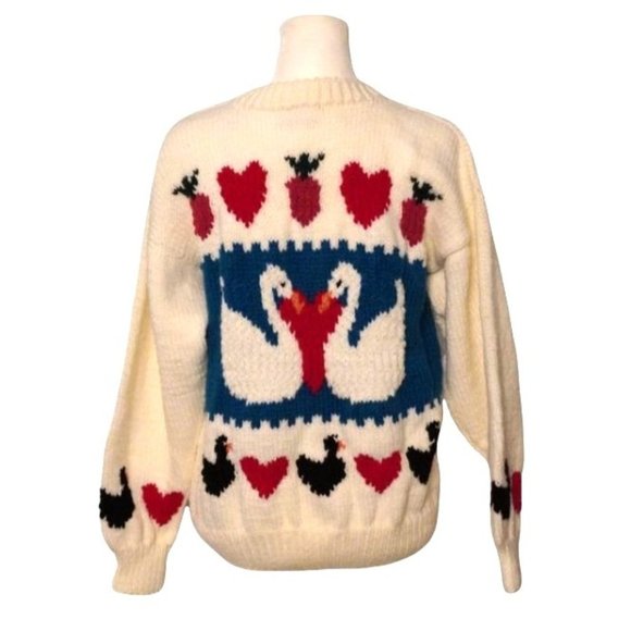 Vintage Goose Heart Sweater, Hand Knit Pullover, Thick Kawaii Cute Sweater, - Picture 6 of 9